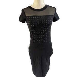 She’s Secret Black Studded Mesh Dress With Short Sleeves & Sheer Top size S/M